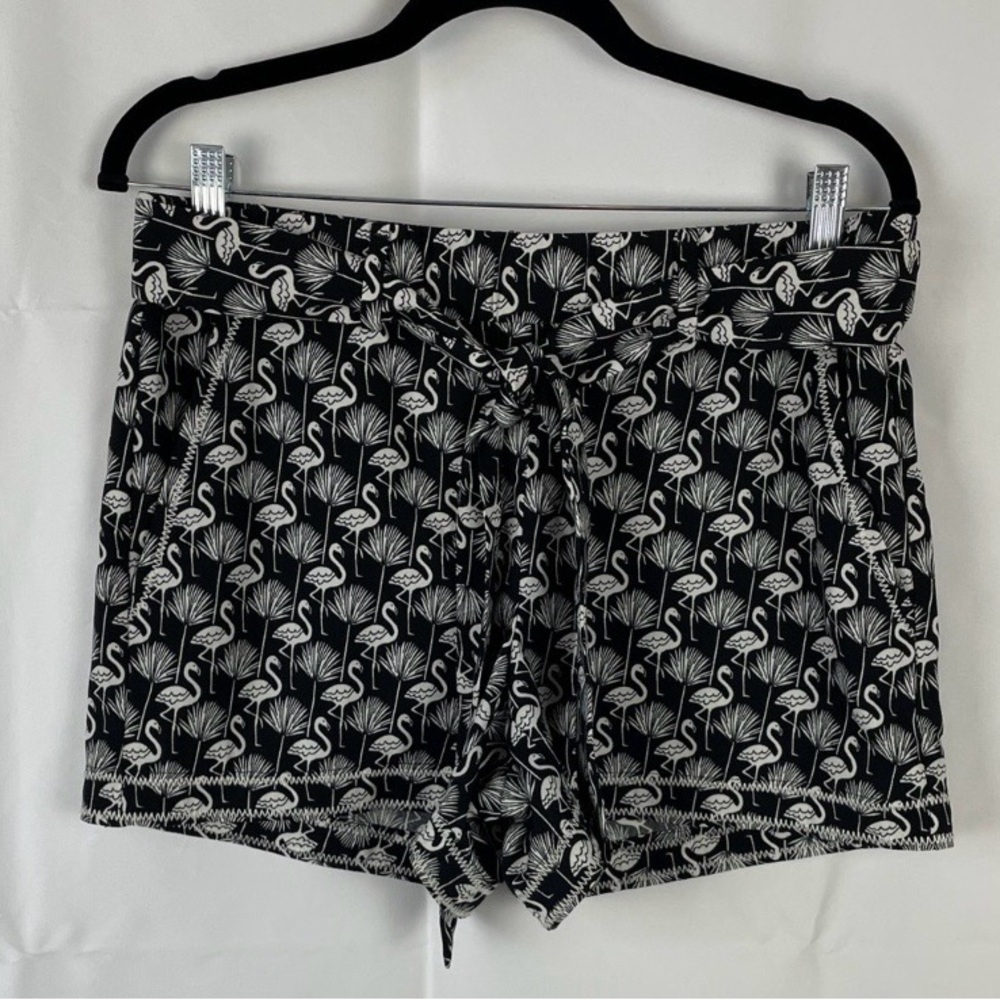 LOFT Black and White Flamingo High Waist Shorts w/Pockets and Belt - Size Small